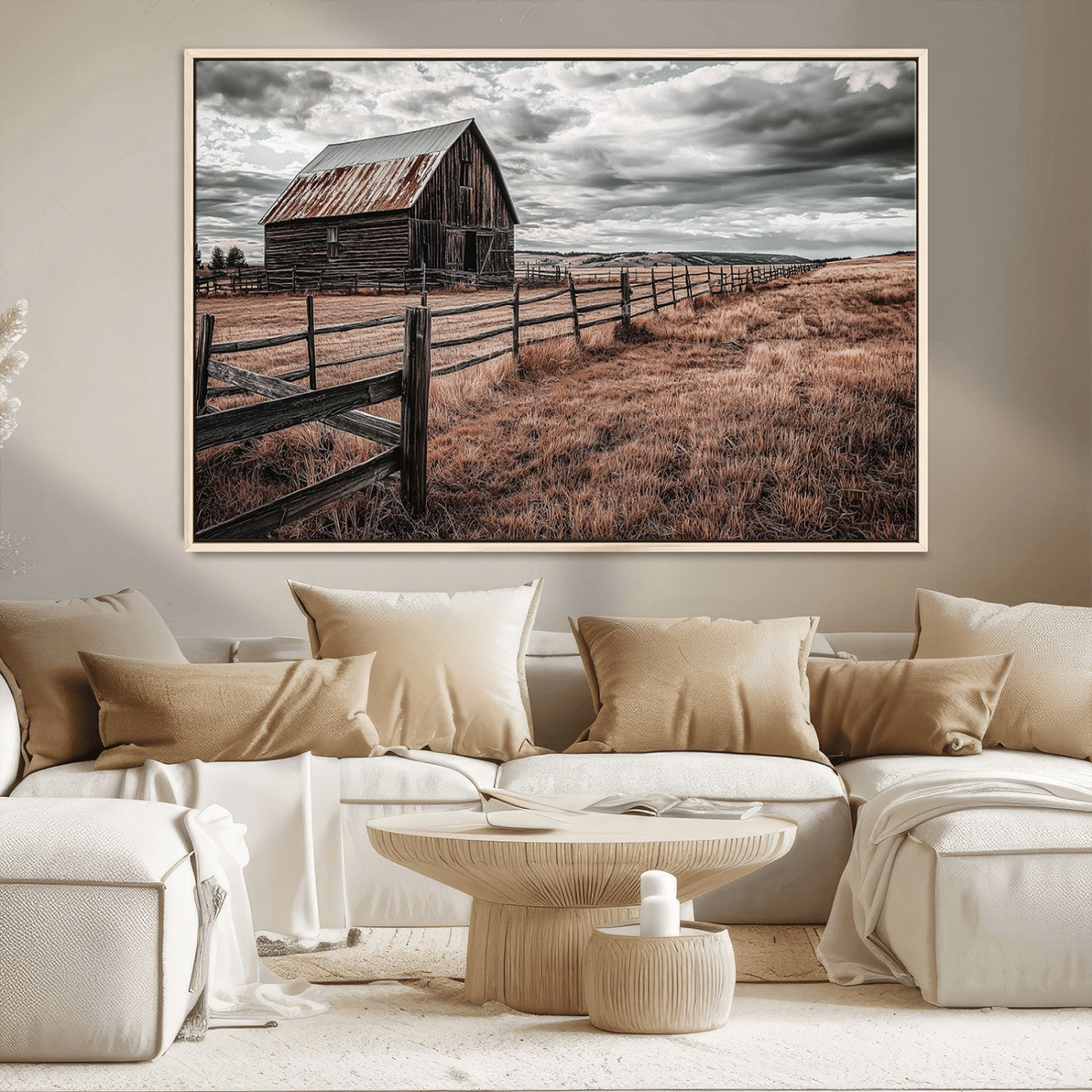 70676381-MGV-CV-36X24-Rustic Barn Wall Art – Weathered Farmhouse Canvas Print, Country Landscape Photography Decor for Bedroom, Living Room, Office,