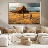 16480179-MGV-CV-36X24-Farmhouse Wall Art – Rustic Barn and Golden Field Canvas Print, Country Landscape Photography Decor for Bedroom, Living Room,