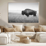 90861202-MGV-CV-36X24-Black and White Bison Canvas Wall Art – Rustic American Buffalo Print, Western Wildlife Photography for Farmhouse, Cabin, Office