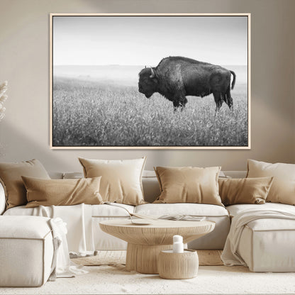 90861202-MGV-CV-36X24-Black and White Bison Canvas Wall Art – Rustic American Buffalo Print, Western Wildlife Photography for Farmhouse, Cabin, Office