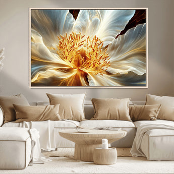20862576-MGV-CV-36X24-Golden Abstract Flower Canvas Wall Art – Modern Botanical Bloom Print, Elegant Floral Artwork for Living Room, Bedroom, Office
