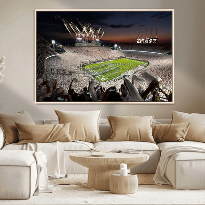 11221988-MGV-CV-36X24-Football Stadium Wall Art – Game Day Crowd with Fireworks, Sports Fan Photography Print, Stadium Decor for Man Cave, Bar, or