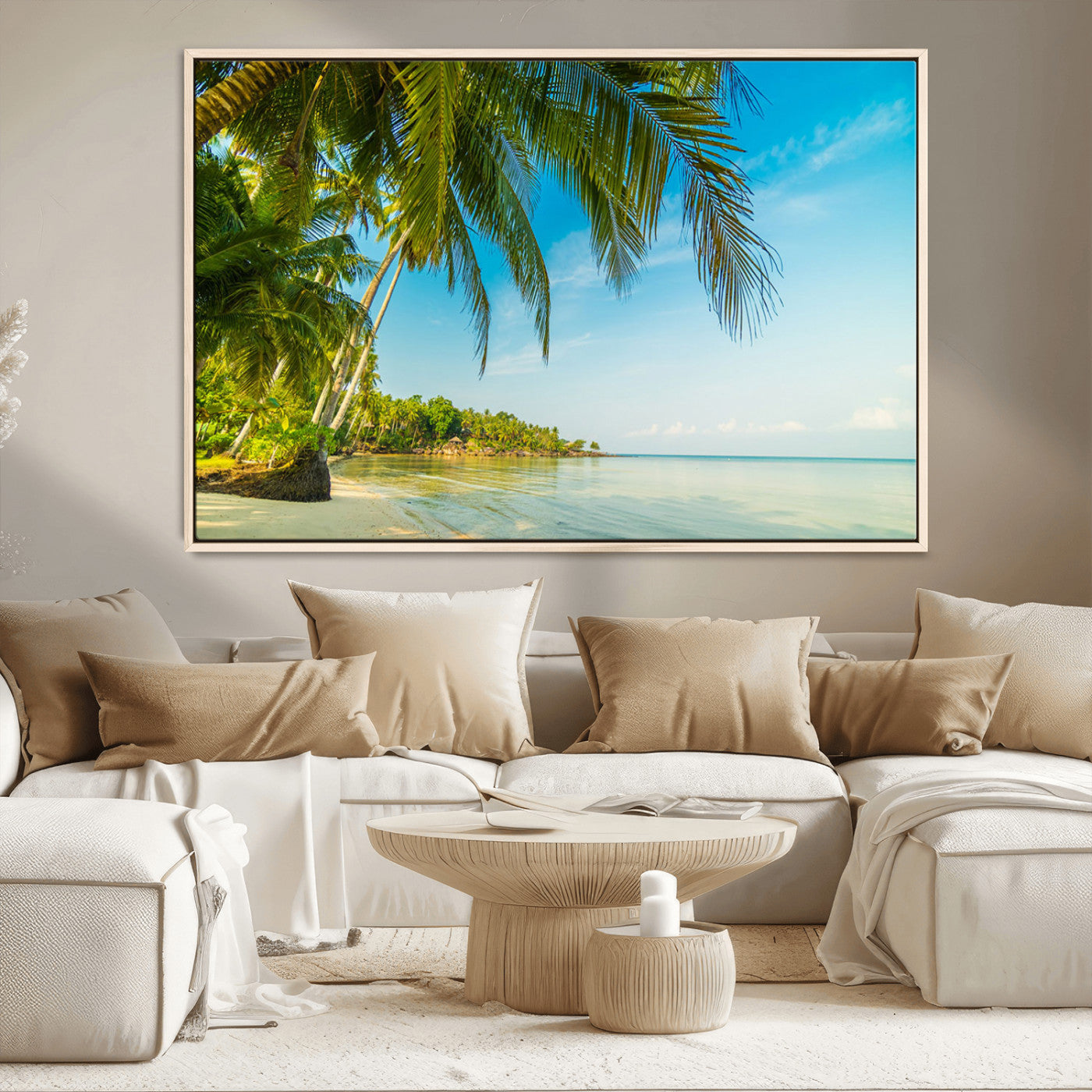 65056721-MGV-CV-36X24-Tropical Beach Wall Art – Palm Tree Coastal Photography Print, Relaxing Ocean Paradise Landscape, Island Seascape Home or Office