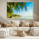 65056721-MGV-CV-36X24-Tropical Beach Wall Art – Palm Tree Coastal Photography Print, Relaxing Ocean Paradise Landscape, Island Seascape Home or Office