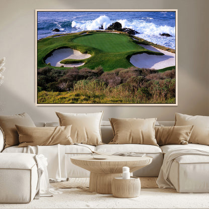 22776914-MGV-CV-36X24-Golf Course Wall Art – Oceanfront Green Canvas Print, Coastal Pebble Beach Photography Sports Decor for Living Room, Office, Man