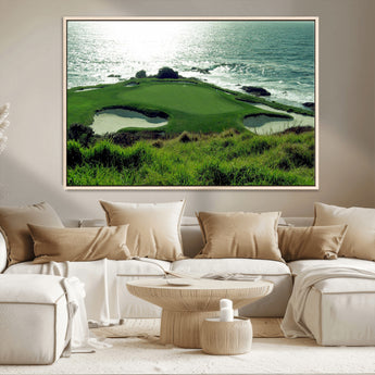 48473947-MGV-CV-36X24-Ocean Golf Course Wall Art – Panoramic Green Fairway Canvas Print, Coastal Golf Landscape Photography Sports Decor for Office, Man