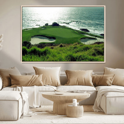 48473947-MGV-CV-36X24-Ocean Golf Course Wall Art – Panoramic Green Fairway Canvas Print, Coastal Golf Landscape Photography Sports Decor for Office, Man