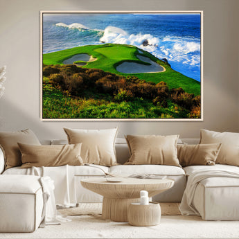 34181847-MGV-CV-36X24-Coastal Golf Course Wall Art – Panoramic Ocean Fairway Canvas Print, Scenic Sports Photography Decor for Office, Man Cave, Living