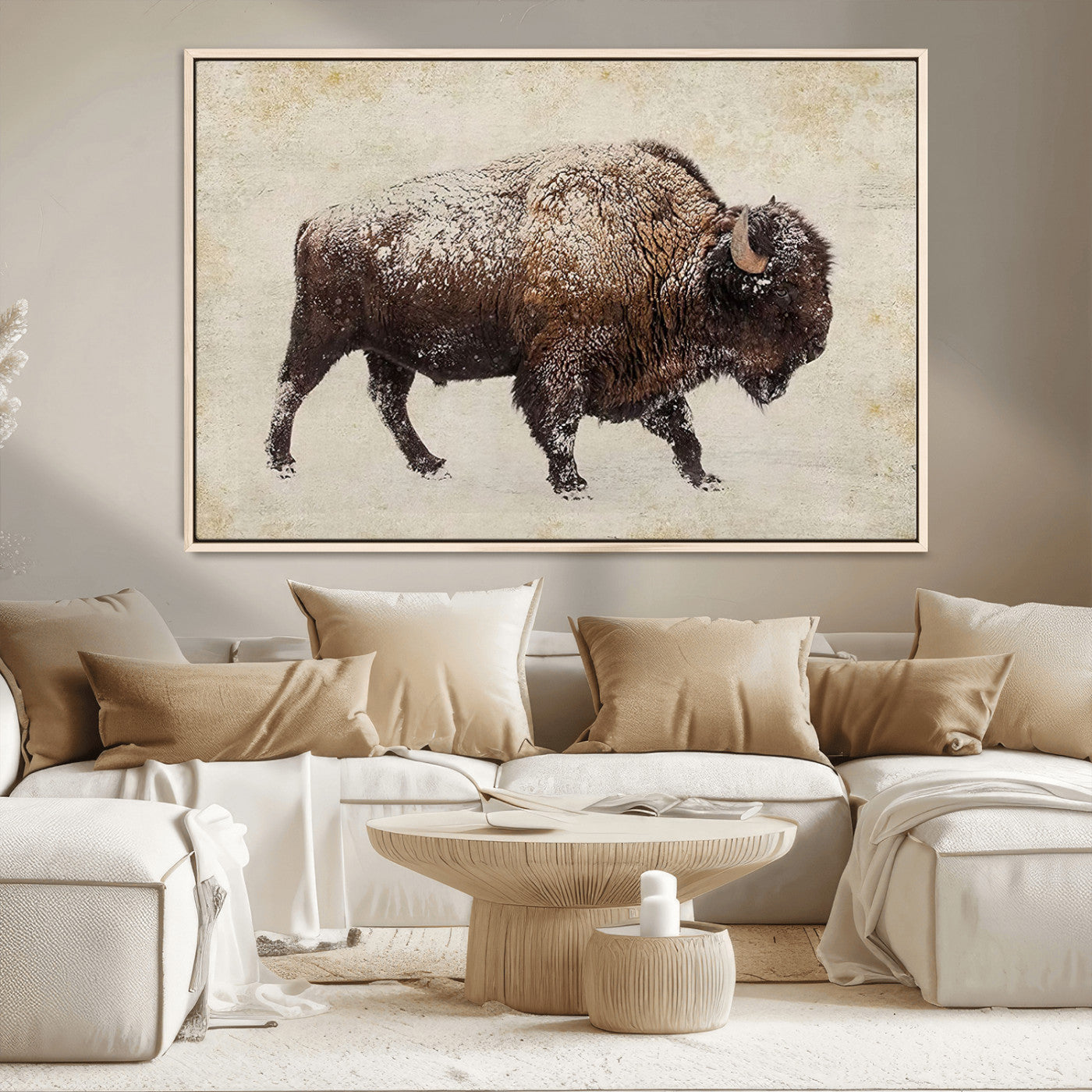 54810031-MGV-CV-36X24-Western Wall Art – Snow Covered Bison Canvas Print, Rustic Wildlife Photography Decor for Bedroom, Living Room, Office, Lodge,
