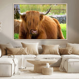 68411138-MGV-CV-36X24-Farmhouse Wall Art – Highland Cow Canvas Print, Rustic Country Cattle Photography Decor for Bedroom, Living Room, Office, Ranch,