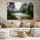 93123937-MGV-CV-36X24-Landscape Wall Art – Misty Mountain Lake Canvas Print, Tranquil Forest and Waterfall Photography Decor for Bedroom, Living Room,