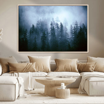 93439624-MGV-CV-36X24-Forest Wall Art – Misty Pine Trees Canvas Print, Moody Nature Photography Decor for Bedroom, Living Room, Office, Cabin, Lodge or