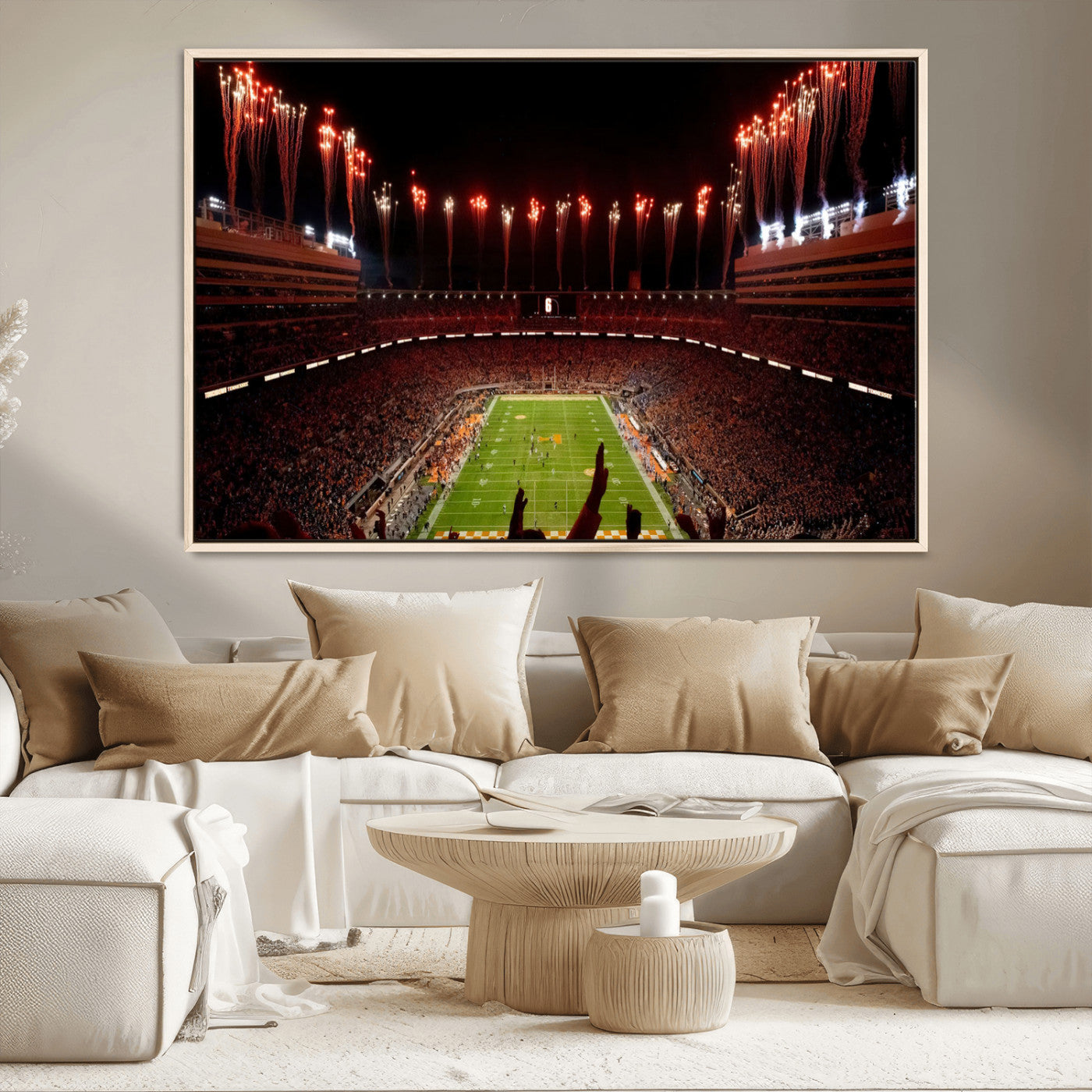 73358115-MGV-CV-36X24-Tennessee Volunteers Wall Art – Neyland Stadium Fireworks Night Game Canvas Print, Vols Football Checkerboard Endzone Sports Decor