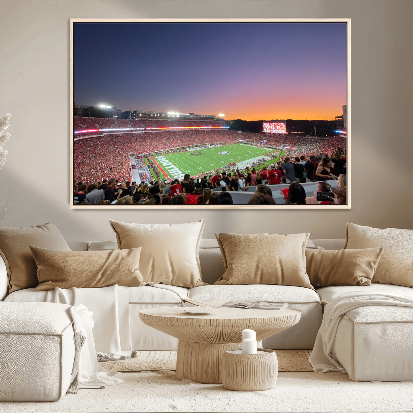 25139565-MGV-CV-36X24-Sanford Stadium Wall Art – Panoramic Georgia Bulldogs Sunset Football Game Canvas Print, Red Crowd Sports Decor for Office, Man
