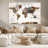 67029173-MGV-CV-36X24-Personalized World Map Wall Art – Colorful Vintage Adventure Travel Map with Custom Couple Names, Rustic Wall Decor for Home,