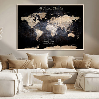 51488142-MGV-CV-36X24-Personalized World Map Wall Art – Dark Rustic Adventure Travel Map with Custom Names, Vintage Wall Decor for Couples, Families or