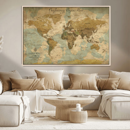 54795344-MGV-CV-36X24-Personalized World Map Wall Art – Vintage Adventure Travel Map with Custom Names, Rustic Wall Décor for Couples, Families