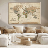 62766900-MGV-CV-36X24-Personalized World Map Wall Art – Antique Parchment Adventure Travel Map with Custom Couple Names, Rustic Wall Decor for Home,