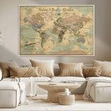 32019746-MGV-CV-36X24-Personalized World Map Wall Art – Vintage Camo Adventure Travel Map with Custom Family Names, Rustic Wall Decor for Couples, Home
