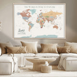 69180591-MGV-CV-36X24-Personalized World Map Wall Art – Rustic Vintage Adventure Travel Map with Custom Family Names, Unique Wall Decor for Couples,