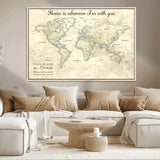 35009043-MGV-CV-36X24-Personalized World Map Wall Art – Vintage Beige Travel Map with Custom Names and Date, Romantic Anniversary Gift for Couples Home