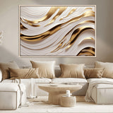 41237-MGV-CV-36X24-Gold Waves Wall Art Canvas Print, Framed Elegant Flow Art Picture Print, Luxury Layers Perfect Minimal Luxe Decor Artwork