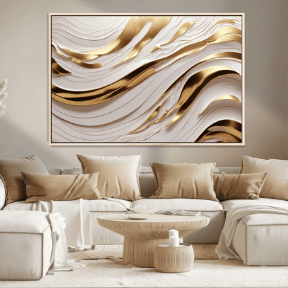 41237-MGV-CV-36X24-Gold Waves Wall Art Canvas Print, Framed Elegant Flow Art Picture Print, Luxury Layers Perfect Minimal Luxe Decor Artwork