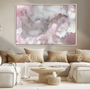 16416-MGV-CV-36X24-Blush Marble Wall Art Canvas Print, Framed Rose Gold Art Picture Print, Pink Cloudy Perfect Modern Glam Decor Artwork