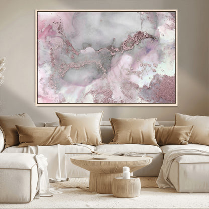 16416-MGV-CV-36X24-Blush Marble Wall Art Canvas Print, Framed Rose Gold Art Picture Print, Pink Cloudy Perfect Modern Glam Decor Artwork