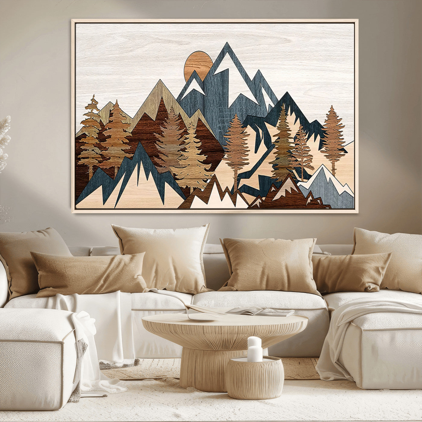 80300-MGV-CV-36X24-Geometric Mountains Wall Art Canvas Print, Framed Stylized Trees Art Picture Print, Graphic Forest Perfect Rustic Abstract Decor