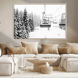 49274-MGV-CV-36X24-Snowy Forest Wall Art Canvas Print, Framed Ski Lift Art Picture Print, Mountain Snow Perfect Minimal Winter Lodge Decor Artwork