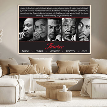 45112-MGV-CV-36X24-Black Icons Wall Art Canvas Print, Framed Thinker Art Picture Print, Motivational Quote Perfect Cultural Modern Decor Artwork