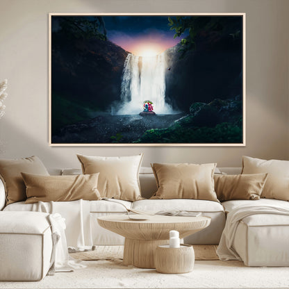 56359-MGV-CV-36X24-Lilo Stitch Wall Art Canvas Print, Framed Stitch Angel Art Picture Print, Cartoon Waterfall Perfect Tropical Fantasy Decor Artwork