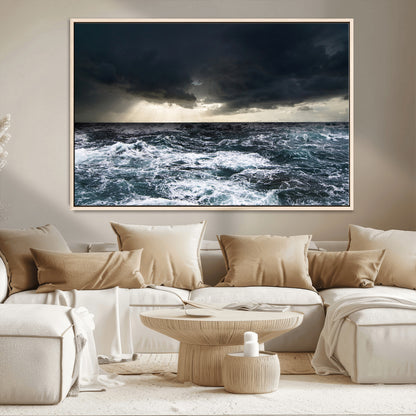 51359-MGV-CV-36X24-Stormy Ocean Wall Art Canvas Print, Framed Moody Seascape Art Picture Print, Ocean Storm Perfect Dramatic Coastal Decor Artwork
