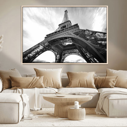 40006-MGV-CV-36X24-Eiffel Tower Wall Art – Black and White Architectural Photo Print, Paris Inspired Decor for Bedroom, Office, Studio or Modern
