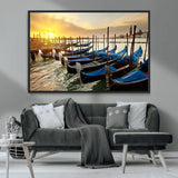 25872-MGV-CV-36X24-Venetian Gondola Dock Wall Art – Serene Sunset Canal Canvas Print, Tranquil Water Travel Decor for Office, Living Room, or Man