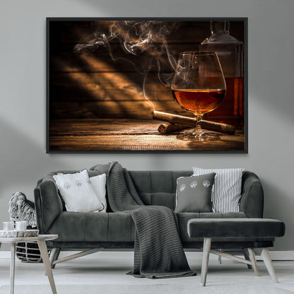 92305-MGV-CV-36X24-Whiskey & Cigar Wall Art – Moody Whiskey and Cigar Canvas Print, Sophisticated Bar or Home Lounge Decor for Office, Man Cave or