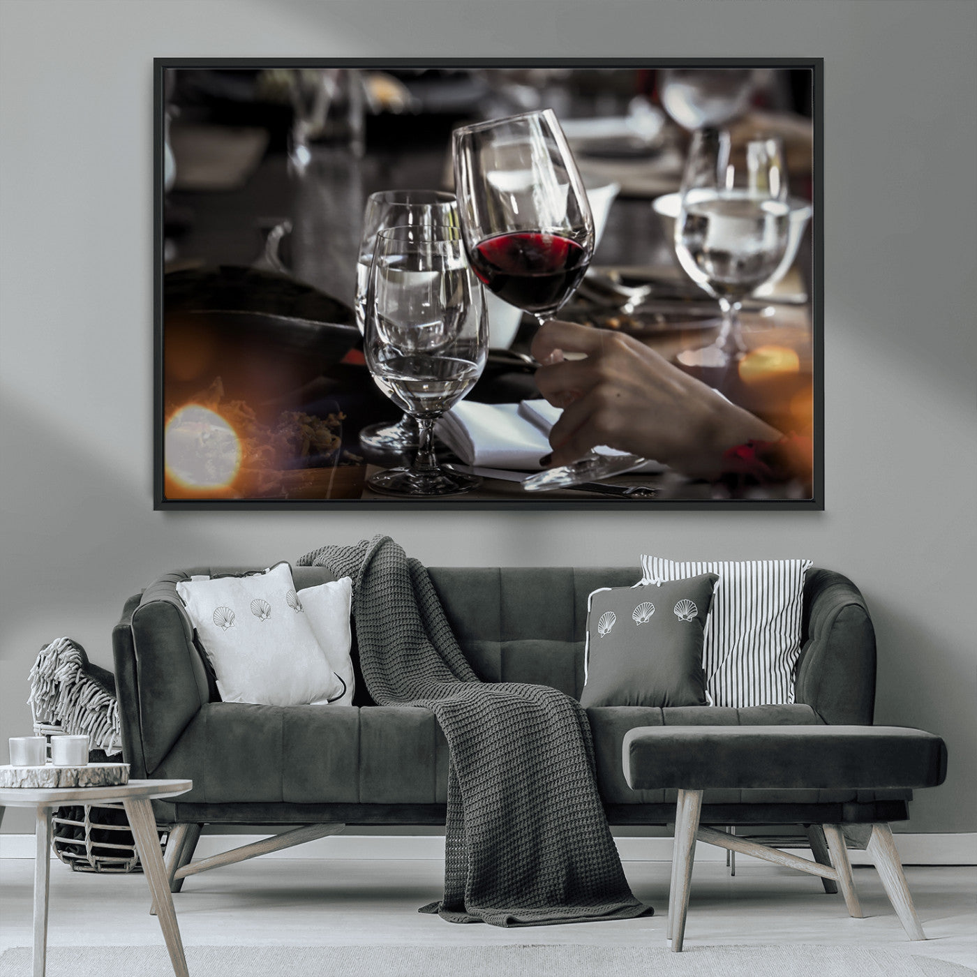 75513-MGV-CV-36X24-Elegant Wine Toast Wall Art – Close-Up Red Wine Glass at Dinner Table Canvas Print, Sophisticated Dining Room or Bar Decor