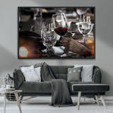 75513-MGV-CV-36X24-Elegant Wine Toast Wall Art – Close-Up Red Wine Glass at Dinner Table Canvas Print, Sophisticated Dining Room or Bar Decor