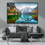 10402-MGV-CV-36X24-Snowy Mountain Lake Wall Art – Autumn Landscape Canvas Print with Reflection, Nature Decor for Living Room, Office, Bedroom or