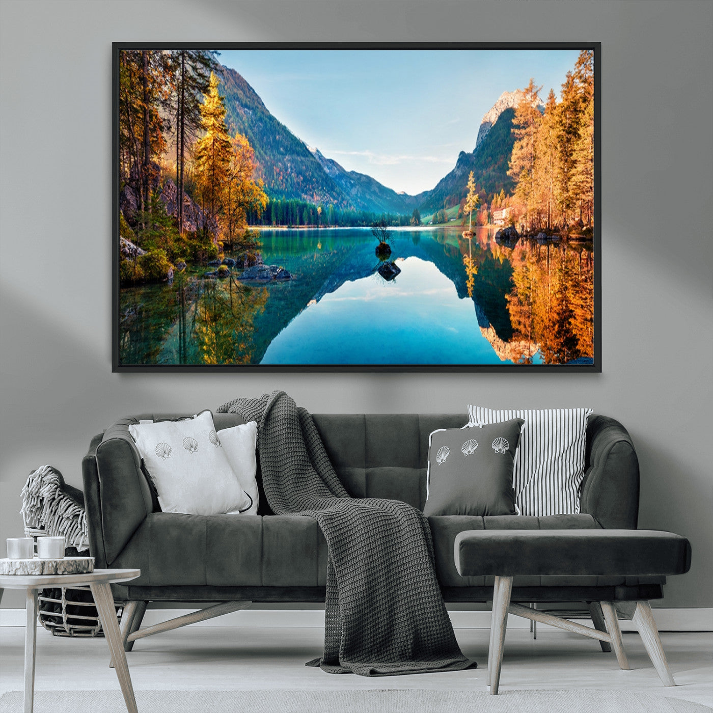 32962-MGV-CV-36X24-Mountain Lake Wall Art – Tranquil Autumn Landscape Canvas Print, Nature Reflection Decor for Living Room, Bedroom, Office or Cabin