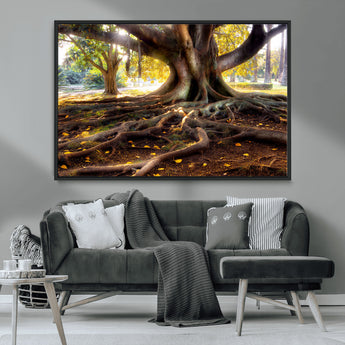 53335-MGV-CV-36X24-Majestic Tree with Sprawling Roots Wall Art – Serene Sunlit Park Scene, Nature Canvas Print, Perfect for Living Room, Office or