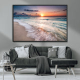 71849-MGV-CV-36X24-Sunrise Ocean Beach Wall Art – Serene Seascape Canvas Print with Gentle Waves, Coastal Nature Decor for Bedroom, Living Room or