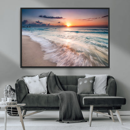 71849-MGV-CV-36X24-Sunrise Ocean Beach Wall Art – Serene Seascape Canvas Print with Gentle Waves, Coastal Nature Decor for Bedroom, Living Room or