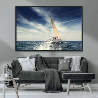 75430-MGV-CV-36X24-Sailing Boat Wall Art – Dynamic Ocean Yacht Canvas Print, Nautical Decor for Living Room, Office, Beach House or Cabin