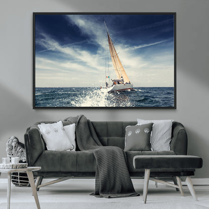 75430-MGV-CV-36X24-Sailing Boat Wall Art – Dynamic Ocean Yacht Canvas Print, Nautical Decor for Living Room, Office, Beach House or Cabin