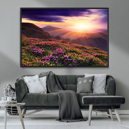 49741-MGV-CV-36X24-Mountain Sunrise Wall Art – Vibrant Floral Landscape Canvas Print, Nature Home Decor for Living Room, Bedroom Office or Cabin