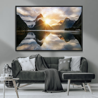 78842-MGV-CV-36X24-Sunrise Mountain Reflection Wall Art – Stunning Nature Landscape Canvas Print for Home, Office, Living Room or Relaxing Space