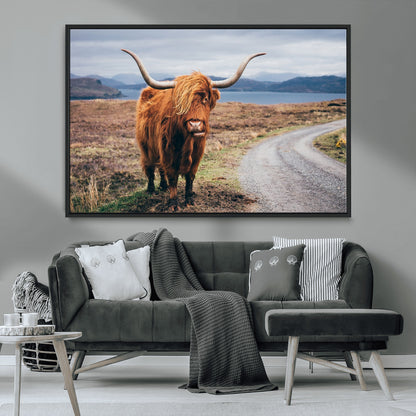 56121-MGV-CV-36X24-Rustic Highland Cow Wall Art – Panoramic Nature Canvas Print, Perfect Decor for Home, Office, Living Room or Man Cave