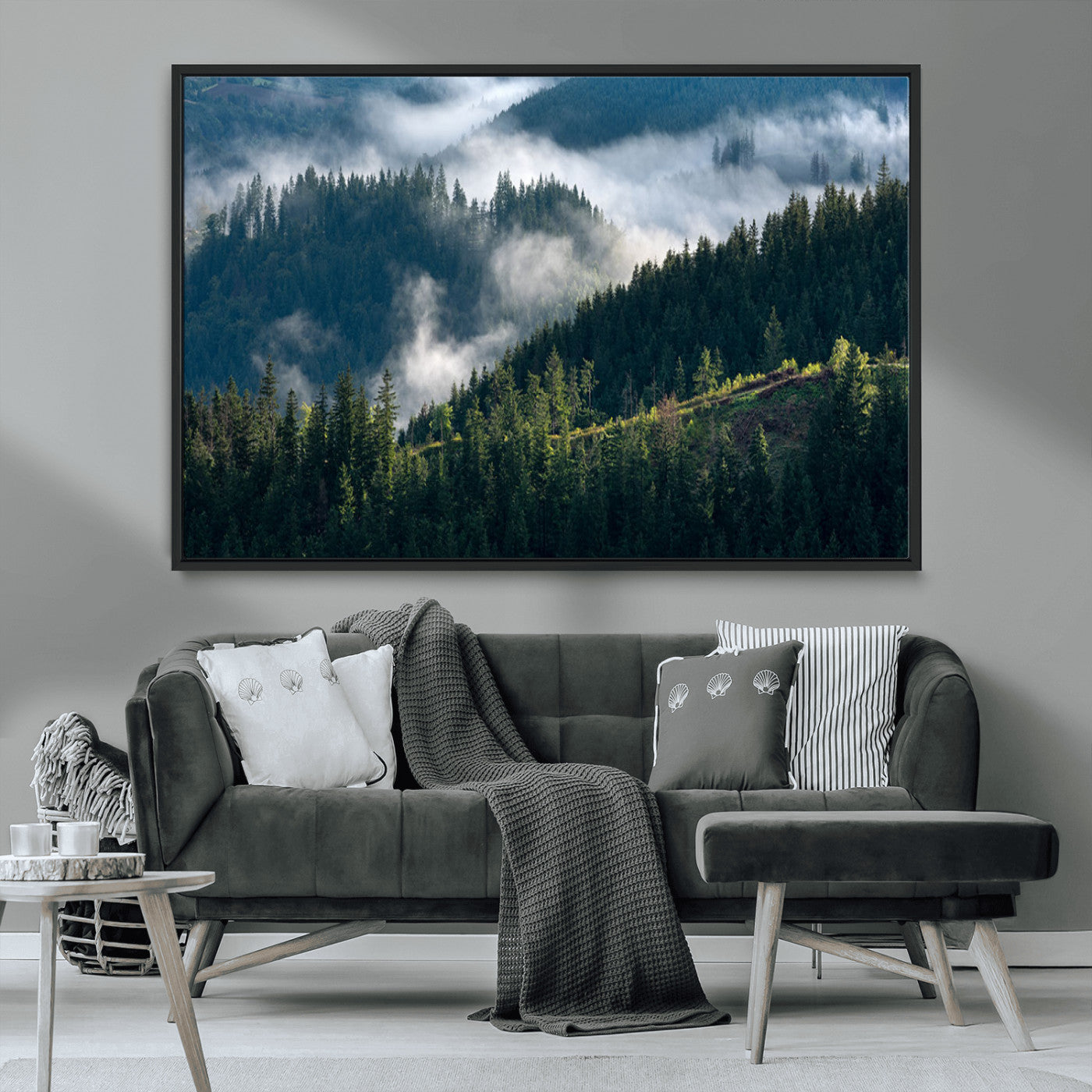 55972-MGV-CV-36X24-Whispering Pines Wall Art – Panoramic Misty Forest Canvas Print, Serene Nature Decor for Home, Office or Cabin Retreat
